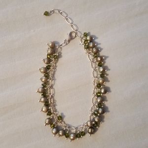 Handmade Olive Green Pearl Bracelet w/ Crystals